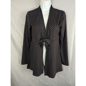 Antthony Original Polka Dot Tie Front Cardigan Jacket Brown Blue XS Made in USA